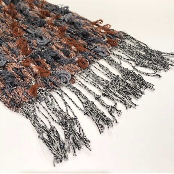 Brown & Grey Mix Thread Loop Unique Winter Fringe Long Scarf - Picture 2 of 4